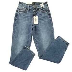 NWT Judy Blue Boyfriend Jeans Size 0 Medium Wash Denim Mid Rise Classic Clean